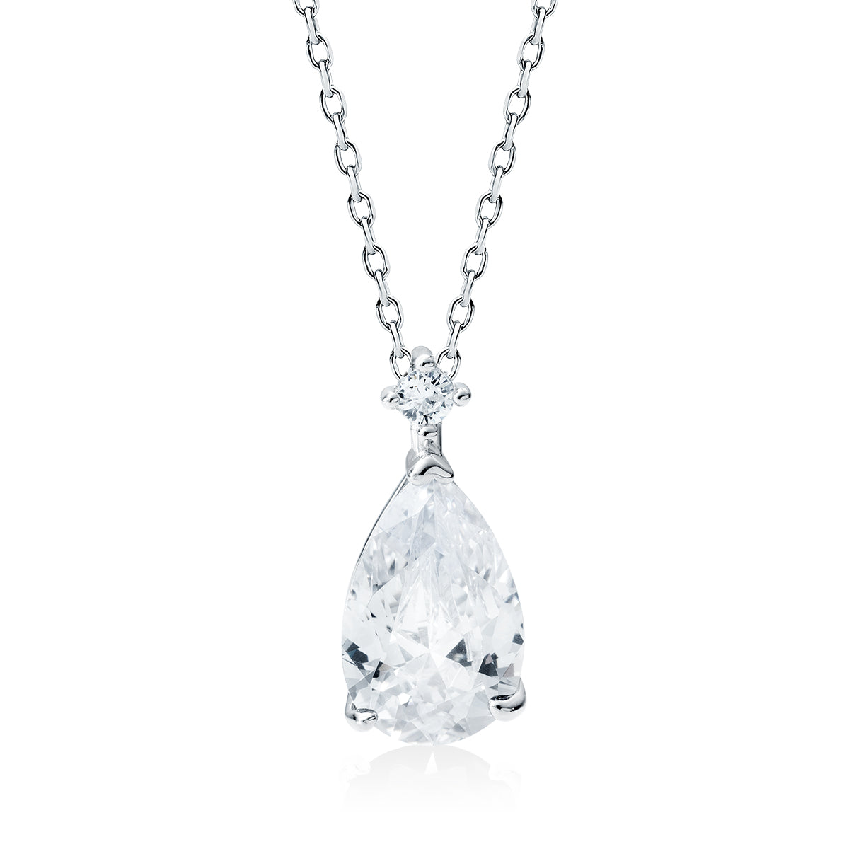 Sterling Silver CZ Teardrop Pendant Necklace