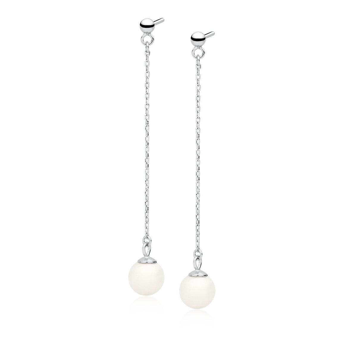 Sterling Silver Chain Drop Pearl Earrings - Melchior Jewellery 