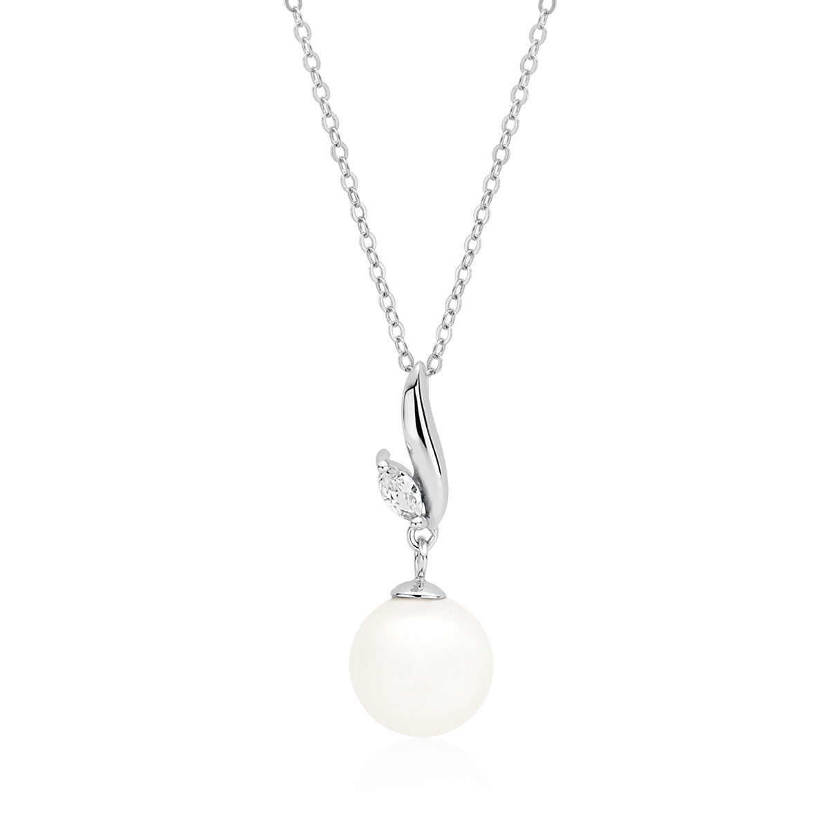 Sterling Silver Pearl & CZ Pendant Necklace