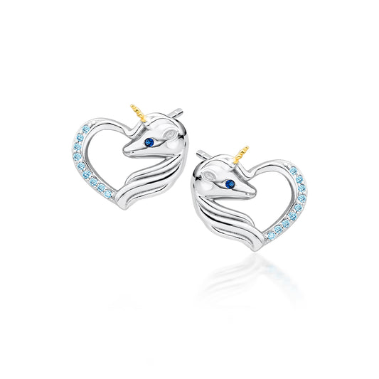 Children's Girl's Sterling Silver Unicorn Heart Stud Earrings