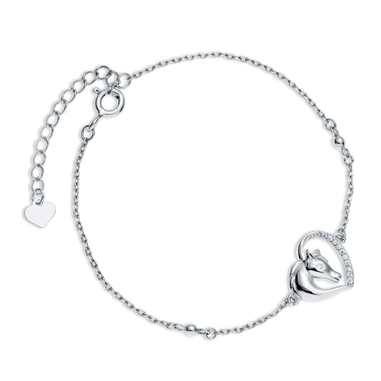 Sterling Silver CZ Horse & Heart Bracelet