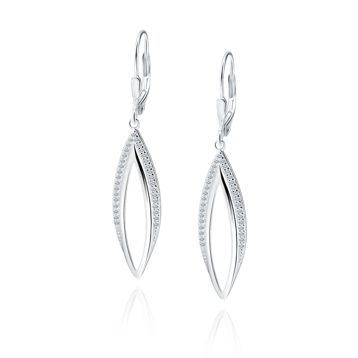 Sterling Silver Clear CZ Open Drop Earrings