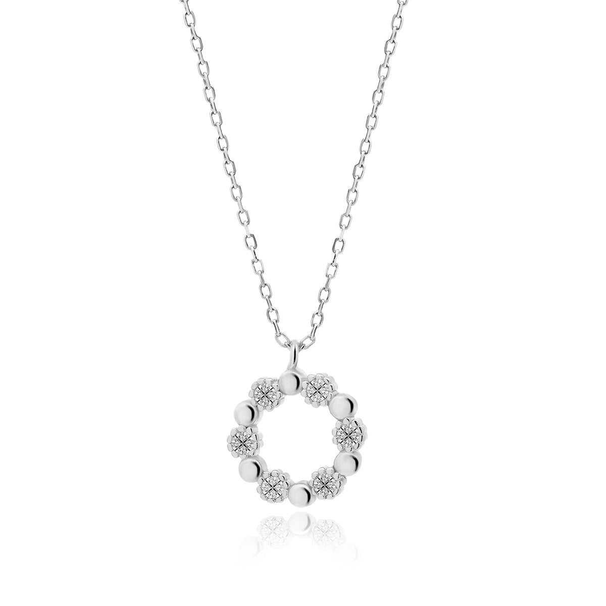 Sterling Silver Cubic Zirconia Flower Necklace