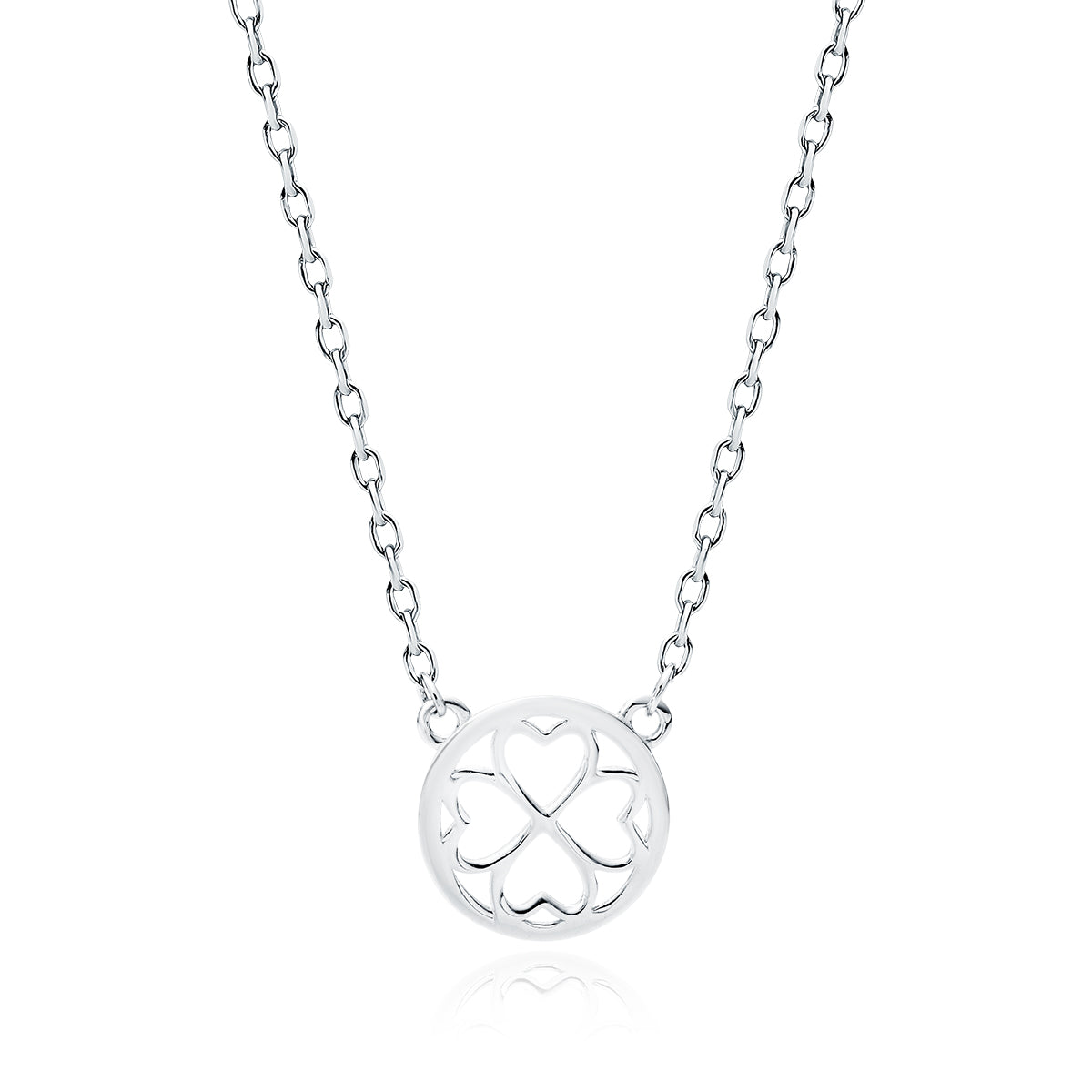 Sterling Silver Four Leaf Clover Hearts Necklace