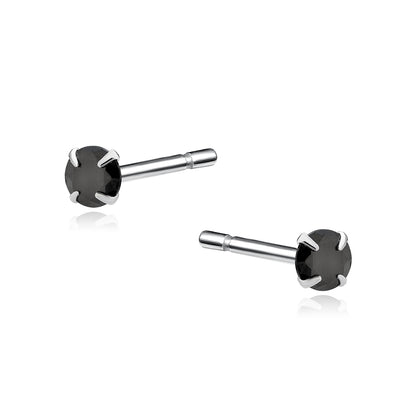 Sterling Silver Black CZ Round Stud Earrings - Choose Your Size