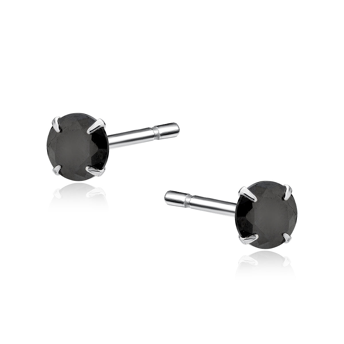 Sterling Silver Black CZ Round Stud Earrings - Choose Your Size