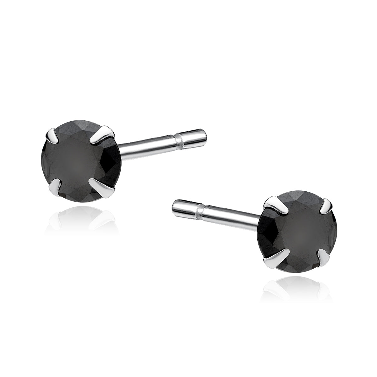 Sterling Silver Black CZ Round Stud Earrings - Choose Your Size