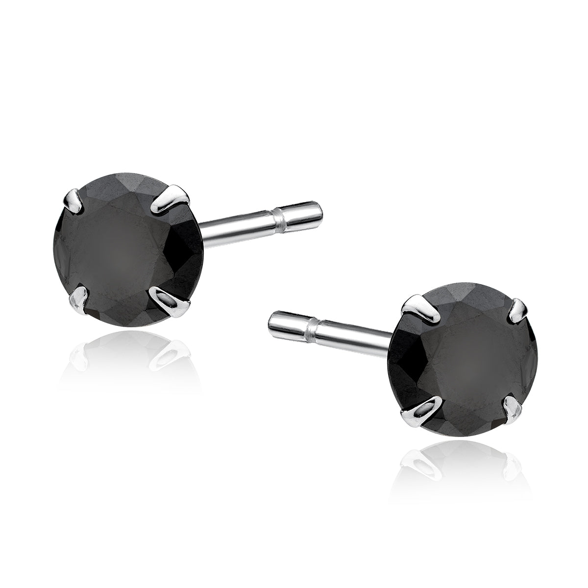 Sterling Silver Black CZ Round Stud Earrings - Choose Your Size