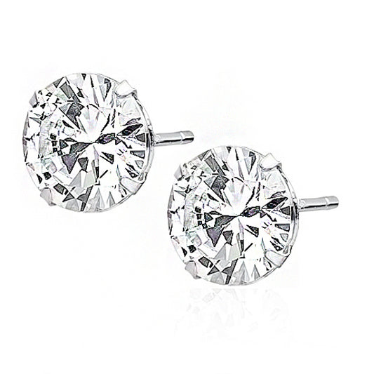 Sterling Silver Clear CZ 10mm Round Stud Earrings