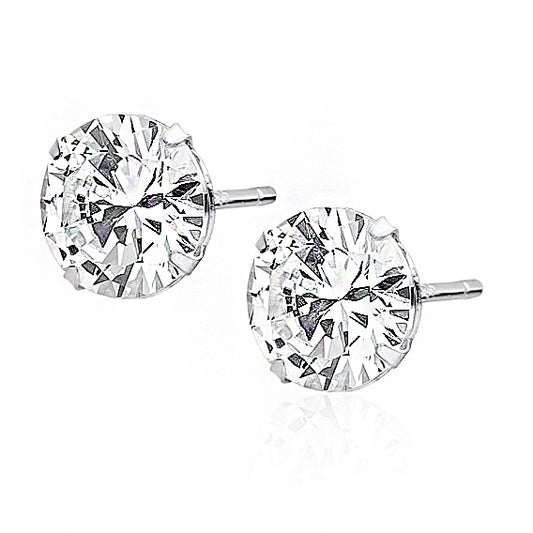 Sterling Silver Clear CZ 8mm Round Stud Earrings