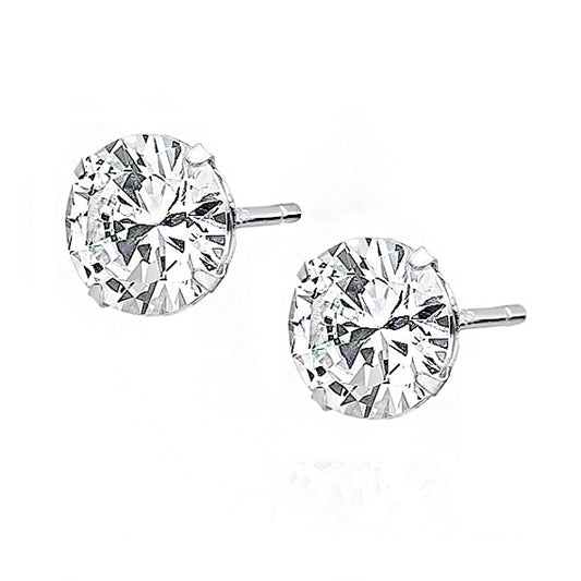 Sterling Silver Clear CZ 7mm Round Stud Earrings