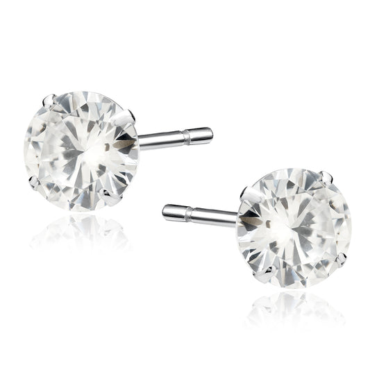 Sterling Silver Clear CZ 7mm Round Stud Earrings