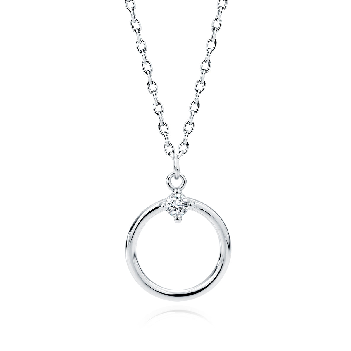 Sterling Silver CZ Circle Pendant Necklace