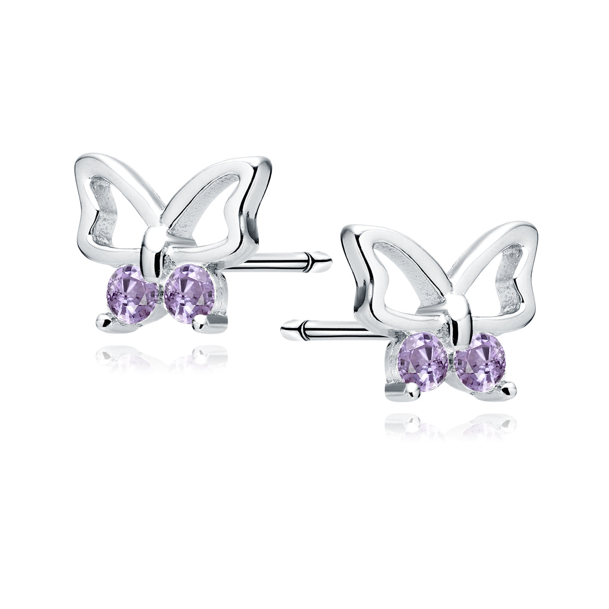 Sterling Silver Violet CZ Butterfly Stud Earrings