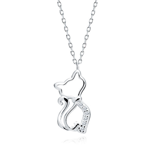 Sterling Silver CZ Cat Pendant Necklace