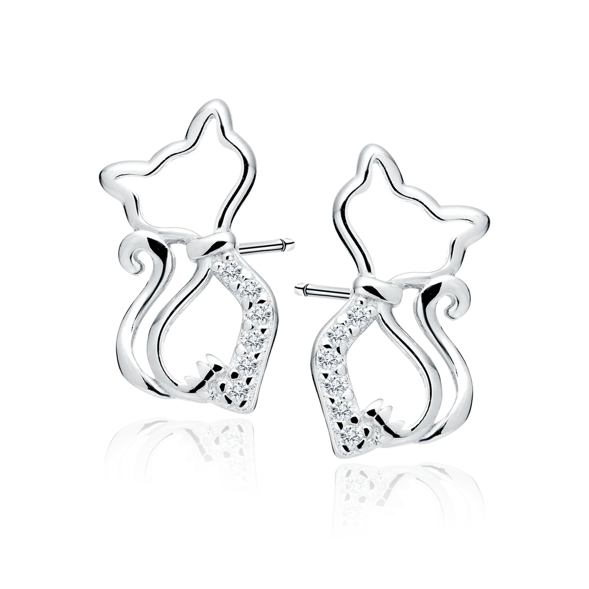 Sterling Silver CZ Sparkling Cat Stud Earrings