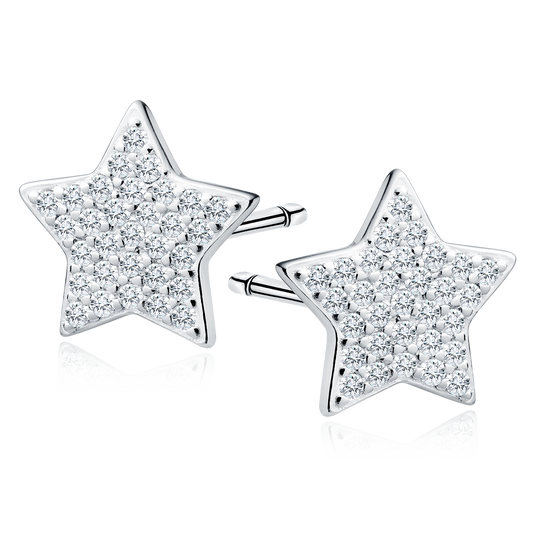 Sterling Silver 10mm Sparkling CZ Star Stud Earrings