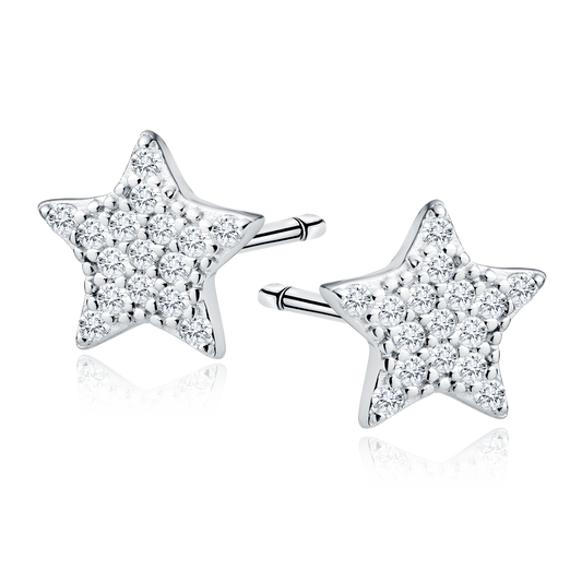 Sterling Silver Sparkling Star Stud Earrings
