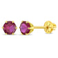 14k gold July birthstone earrings for children featuring round red gemstones by In Season Jewellery