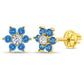 In Season Jewellery 14k gold kids flower earrings with blue and white gemstones for children