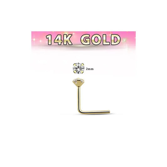 14K gold nose stud with 2mm clear gemstone from Melchior Jewellery body jewellery collection