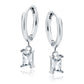 Sterling Silver Hoop Drop CZ Rectangle Earrings