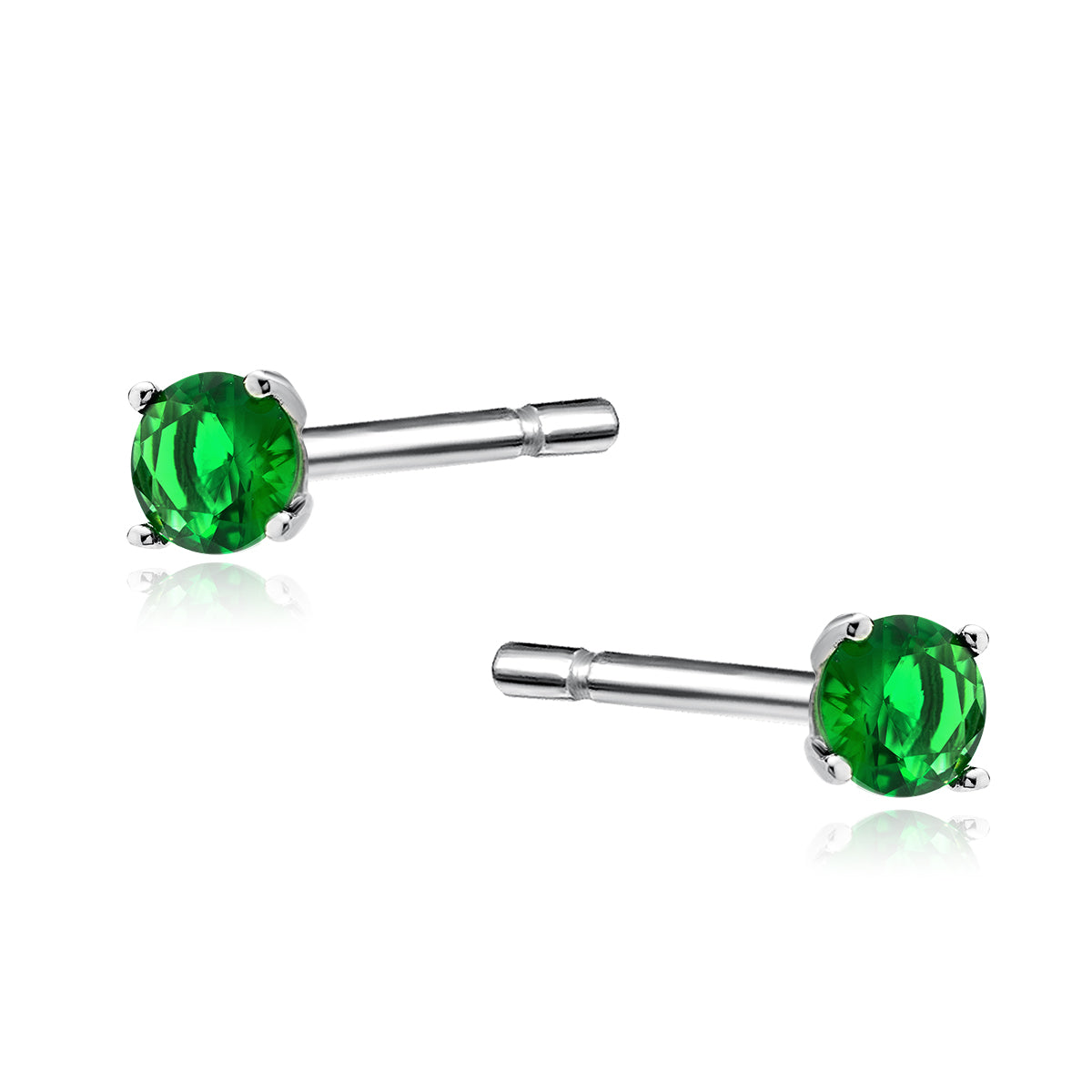 Sterling Silver Emerald Green CZ Round Stud Earrings - Choose Your Size