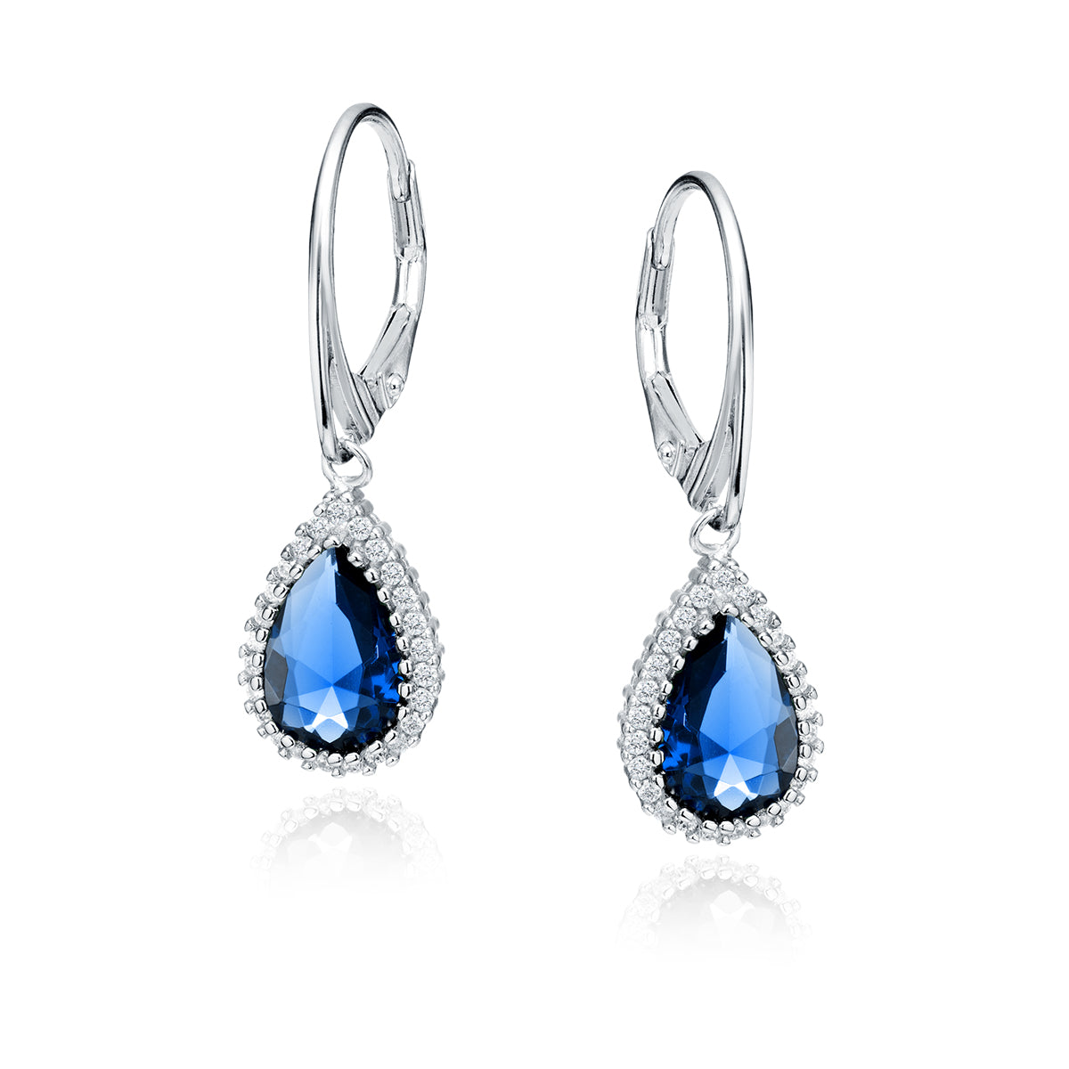 Sterling silver blue sapphire teardrop drop earrings