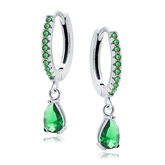 Sterling Silver Womans Green CZ Teardrop Earrings