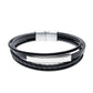 Mens Stainless Steel Bracelet With Black Leather Straps