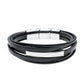 Mens Stainless Steel Bracelet With Black Leather Straps