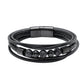 Mens Black Leather Bracelet with Tourmaline & Volcanic Lava Stones Steel Magnetic Clasp