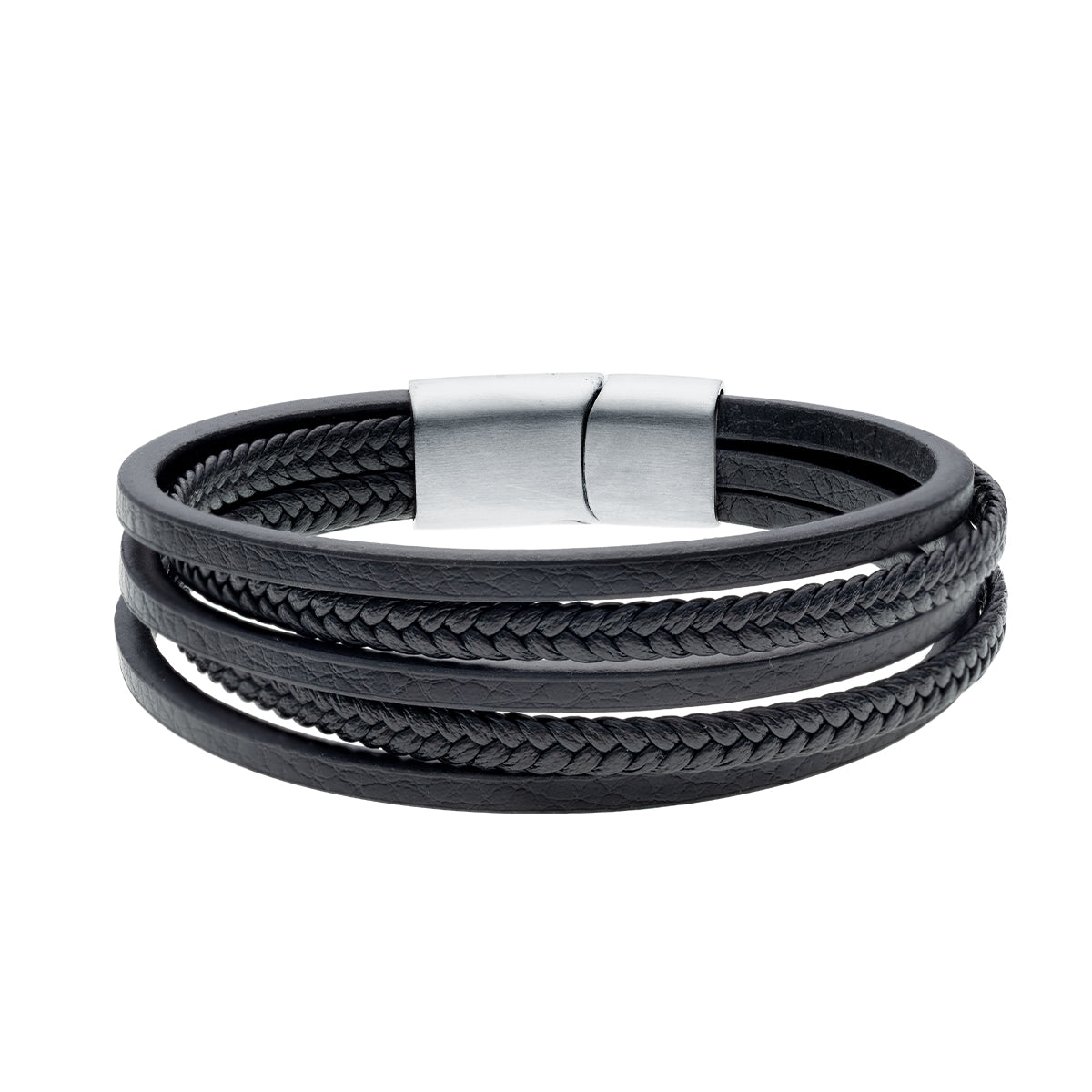 Mens Black Leather and Stainless Steel Bracelet - Melchior Jewellery 