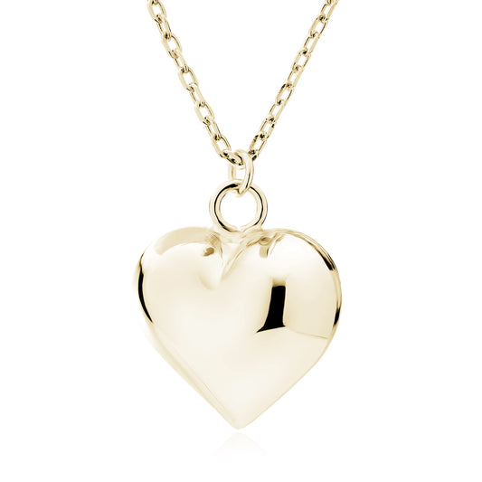 Sterling Silver Puff Heart Necklace With Gold Plating