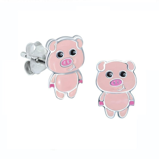 Children's Sterling Silver Pink Pig Stud Earrings