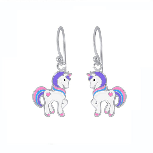 Children's Sterling Silver Unicorn Drop Stud Earrings