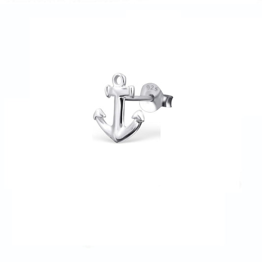 Sterling Silver Mens Single Anchor Stud Earring
