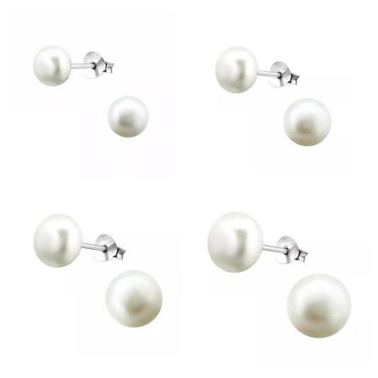 Sterling Silver White Fresh Water Pearl Stud Earrings - Choose Your Size