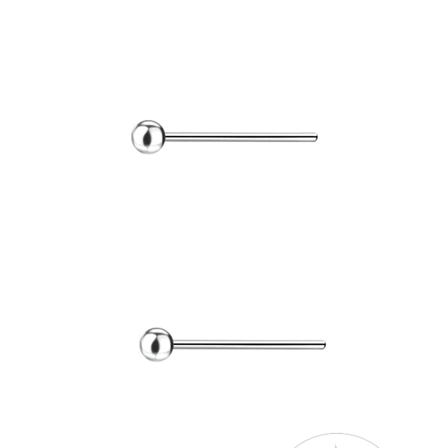 2 x Sterling Silver 2mm Nose Ball Straight Pin End - Melchior Jewellery 