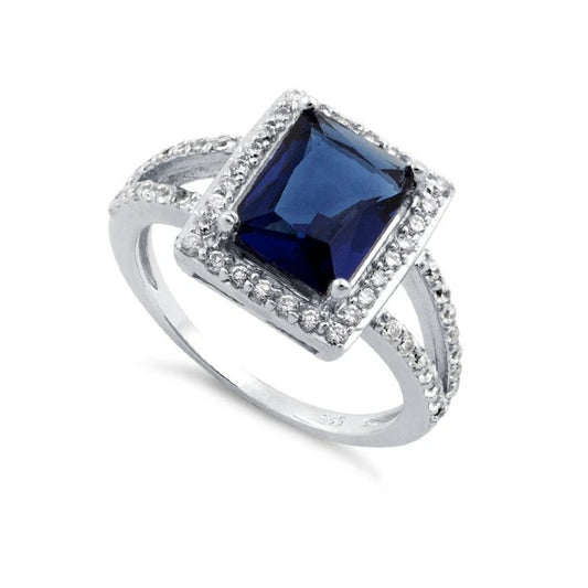 Sterling Silver CZ Sapphire Halo Ring