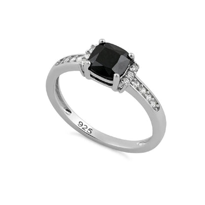 Sterling Silver Cushion Black CZ Ring