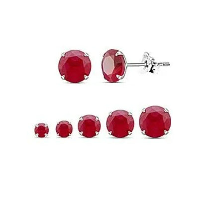 Sterling Silver Round CZ Ruby Red Stud Earrings -Choose Your Size