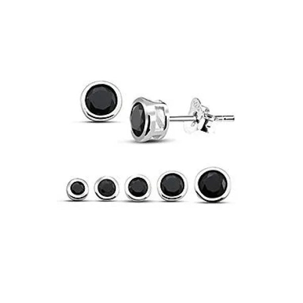 Silver Round Black Cubic Zirconia Stud Earring- Choose Your Size