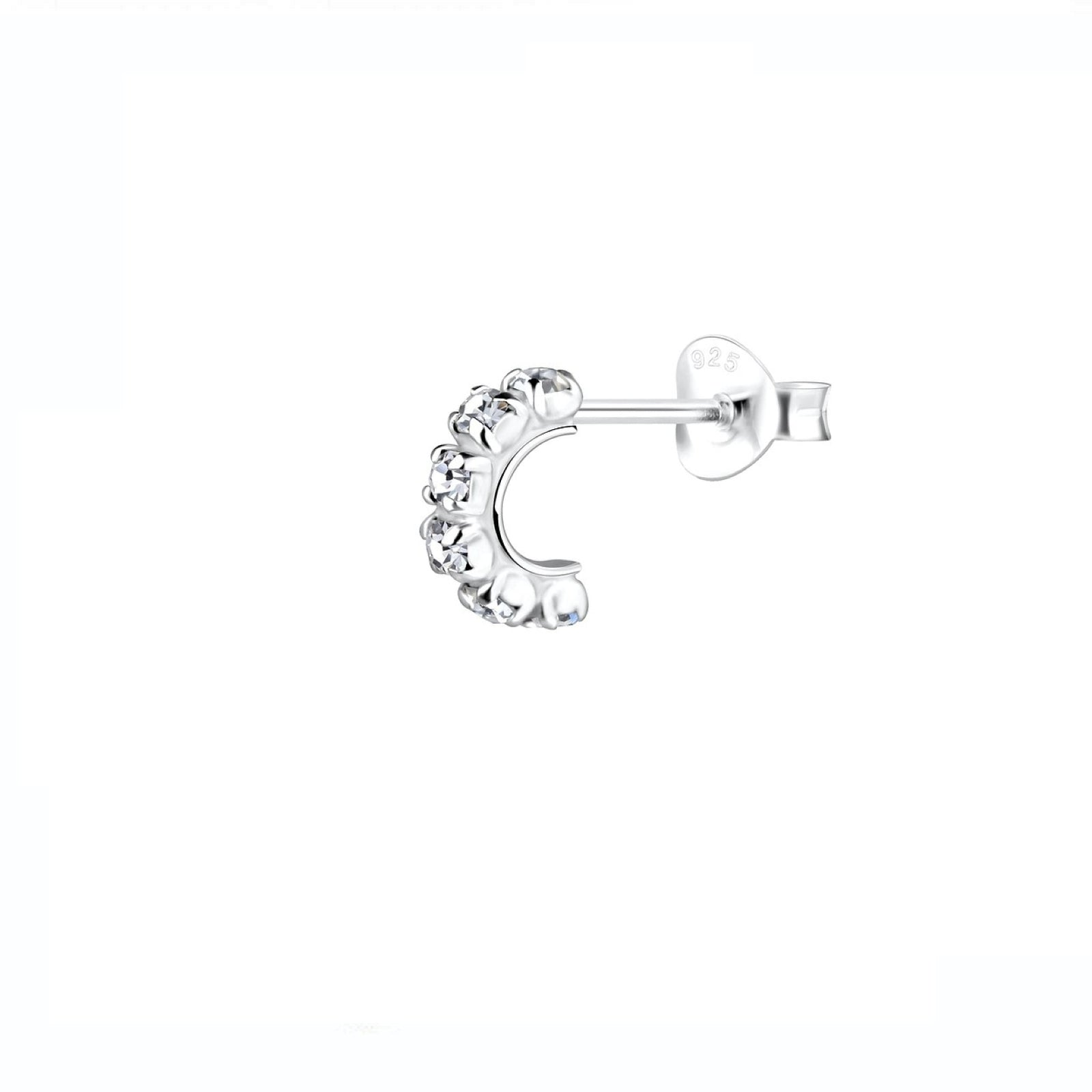Sterling Silver Mens CZ Half Hoop Single Stud Earring - Melchior Jewellery 