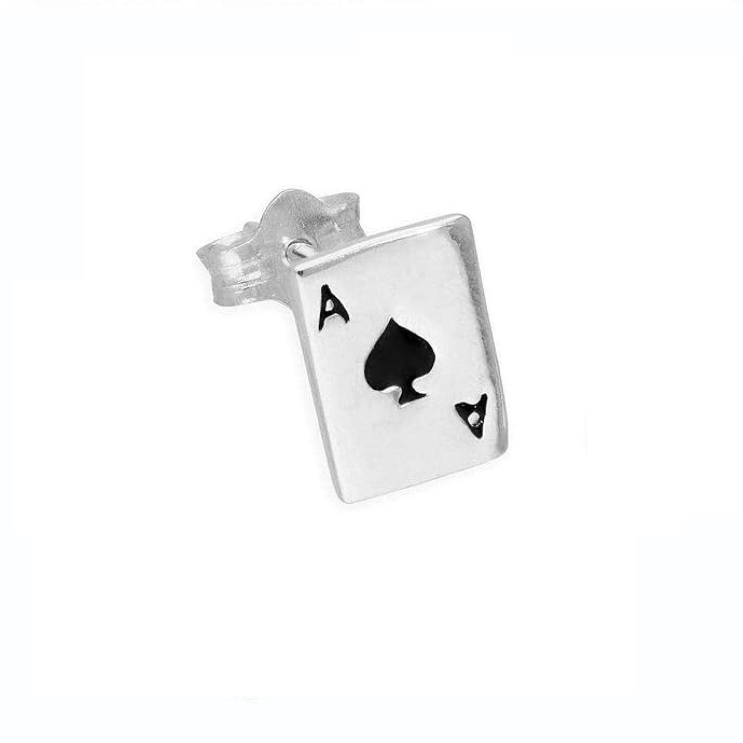Sterling Silver Mens Ace Of Spades Design Single Earring