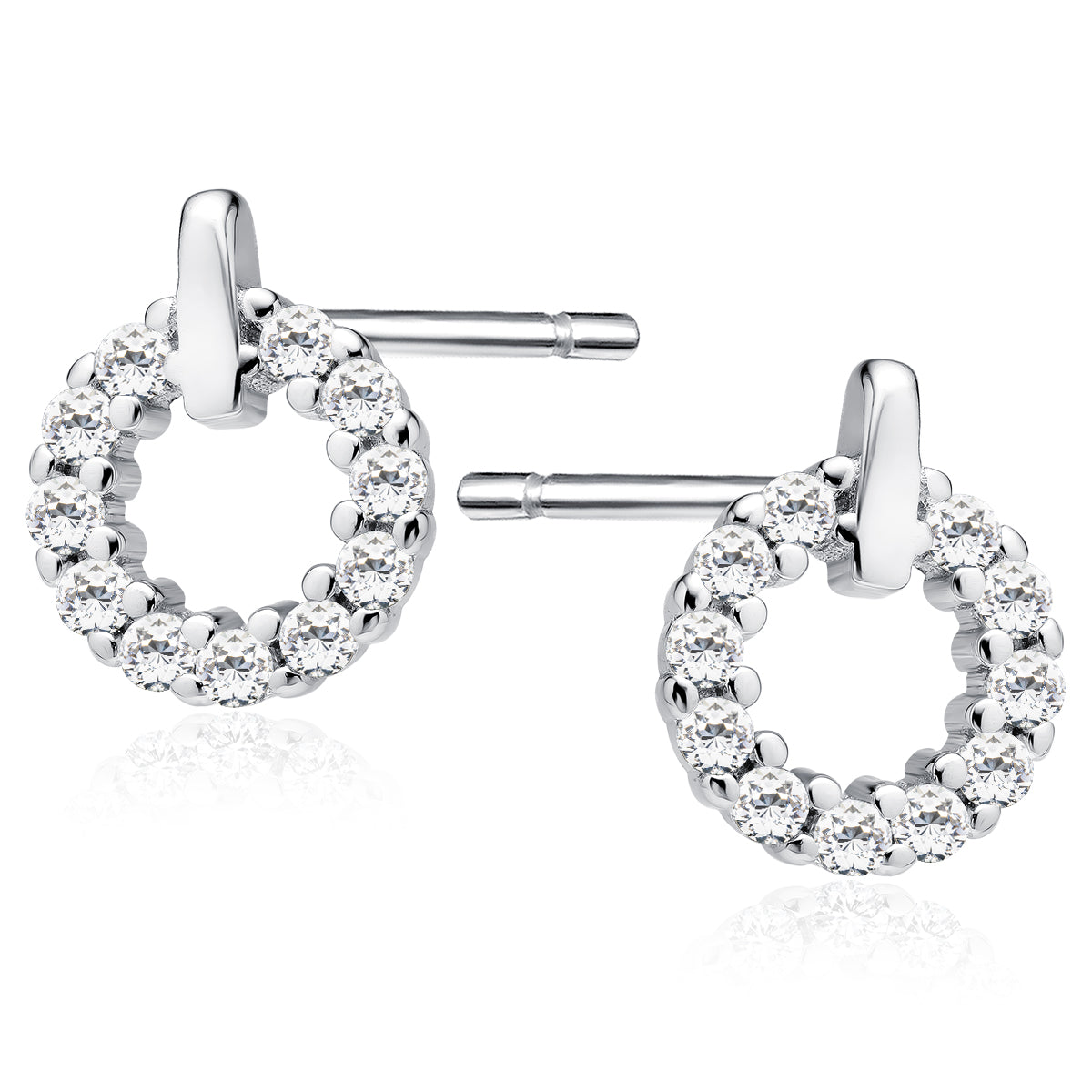 Sterling Silver Round White CZ Stud Earrings