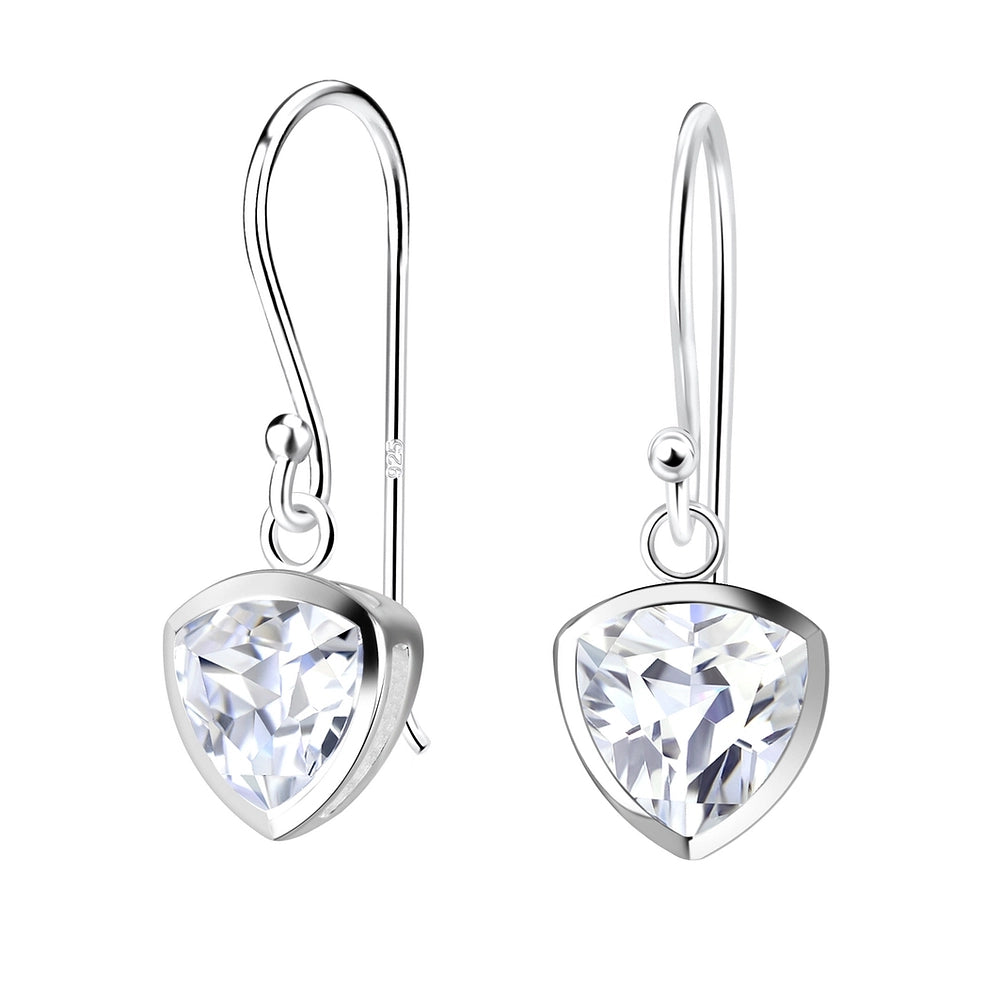 Sterling Silver Trillion-Shaped White CZ Drop Earrings