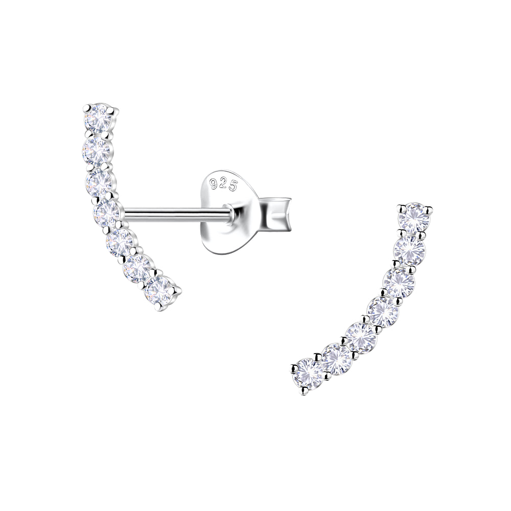 Sterling silver curved CZ stud earrings