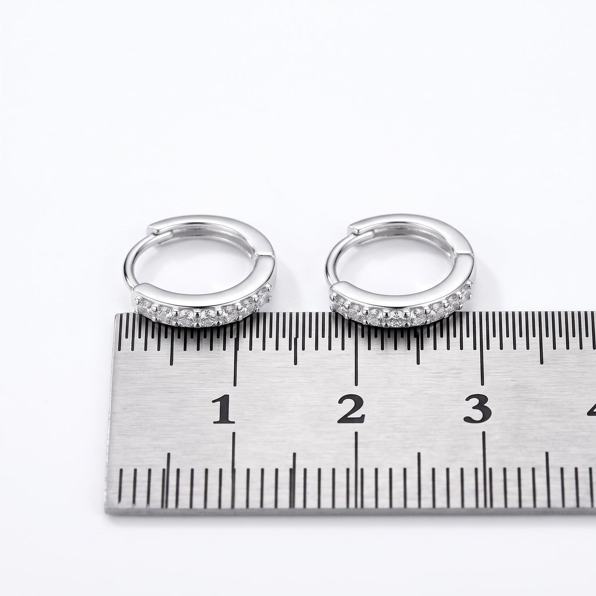 Sterling silver 11mm CZ hinged huggie hoop earrings with sparkling cubic zirconia size