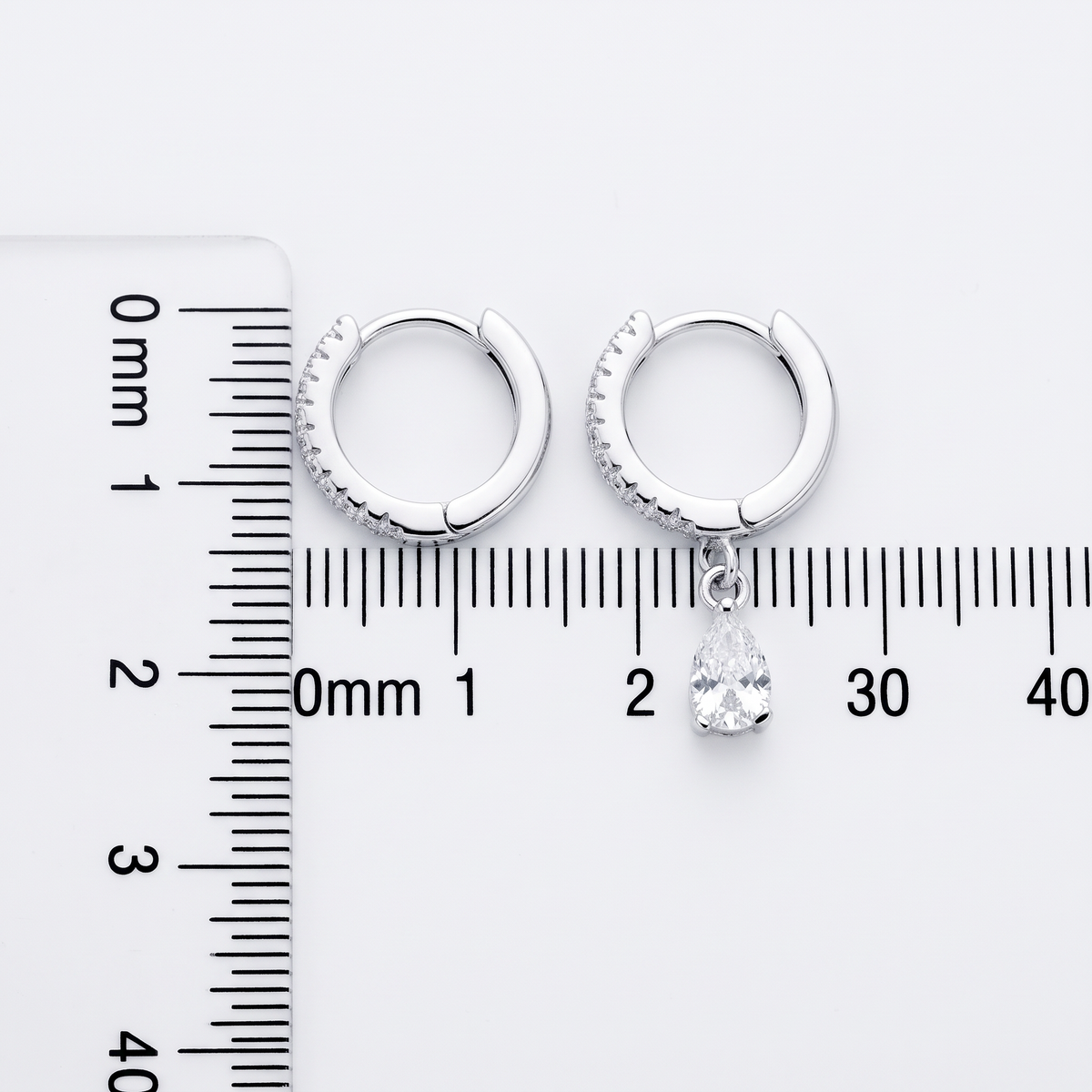 Sterling Silver White CZ Teardrop Birthstone Earrings Dimensions